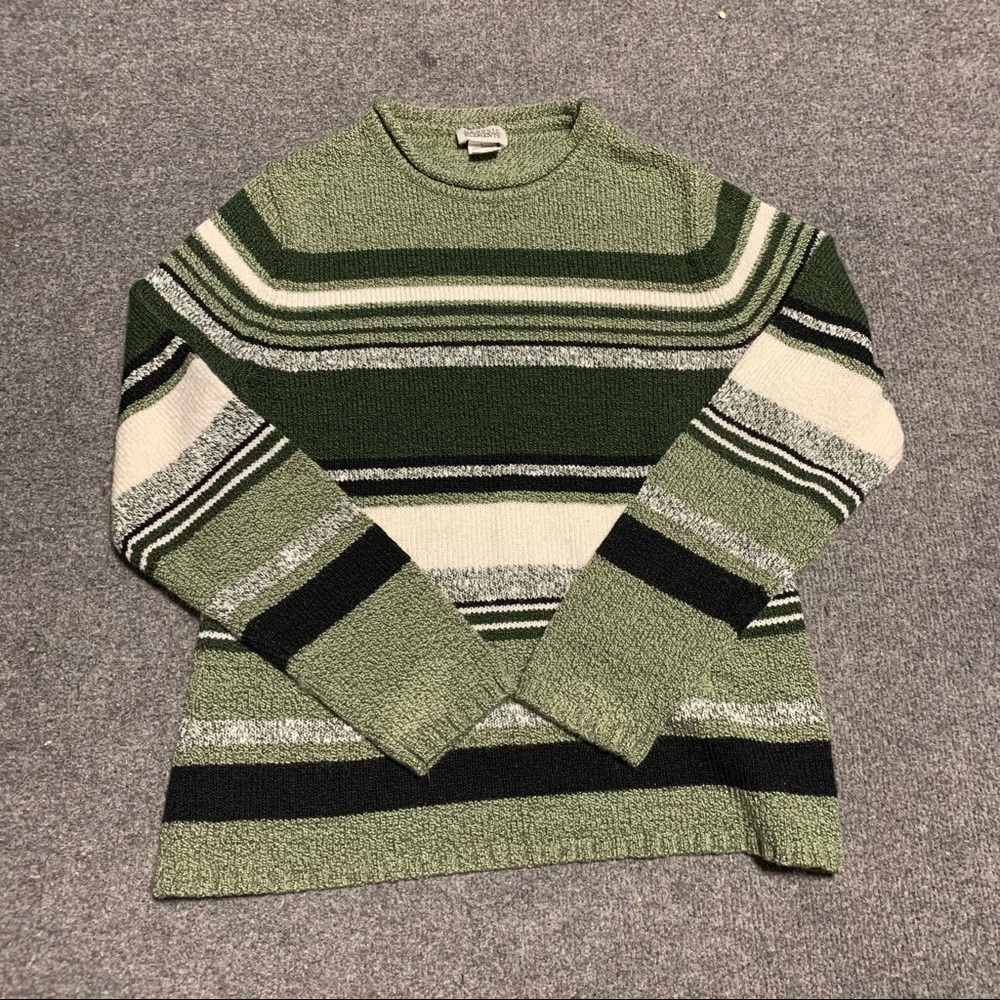 Green and Cream Striped Sweater